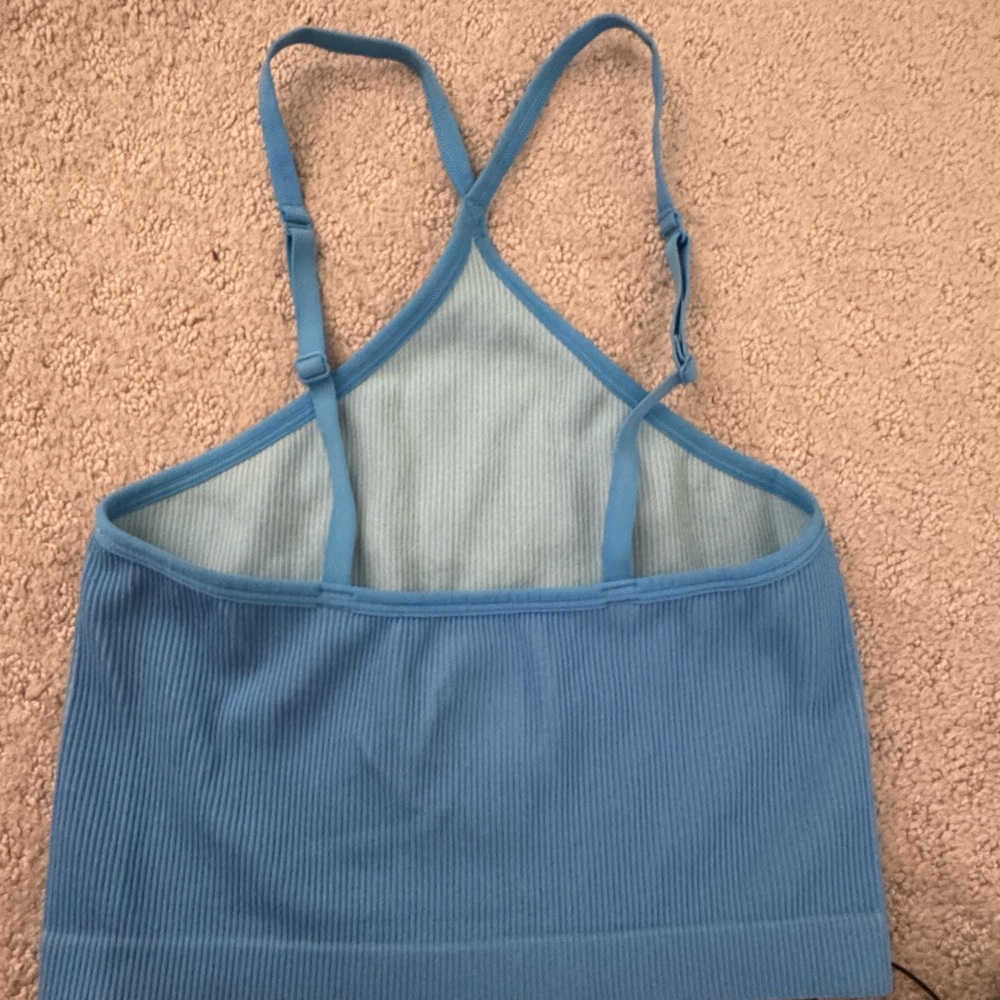 Blue Ribbed Athletic Crop Top - Picture 2 of 3
